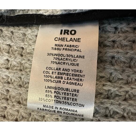 IRO Women's Chelane Leather Trim Waffle Knit Full Zip Sweater Gray/Black Size 36 - Picture 6 of 9